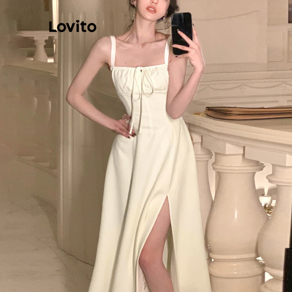 Ảnh Đầm Lovito cột dây lưng màu trơn thanh lịch cho nữ L74ED185(Nhiều màu) 1