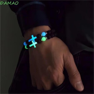 Vòng tay đính cườm nam DAMAO, Vòng tay hạt đá núi lửa phát sáng phong cách dân tộc, Vòng tay đính đá hình chữ thập cổ điển được cá nhân hóa Sáng lên Vòng đeo tay người bạn