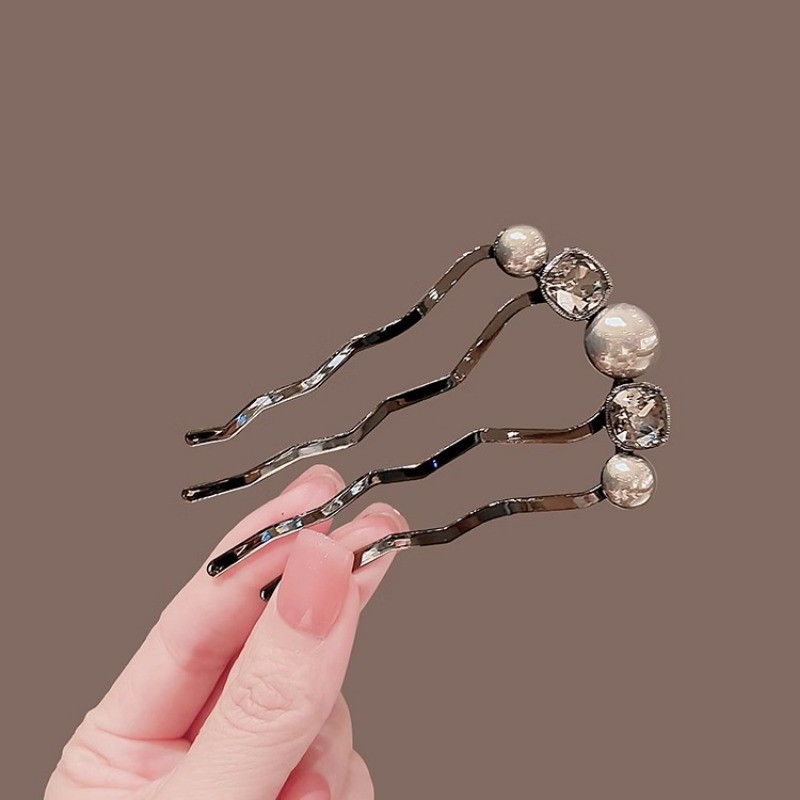MAUROPOLI Kẹp Tóc Ngọc Trai Cố Định Tóc Xuân Hè, Lược Hình Chữ U, Phụ Kiện Tóc Bốn Dây
