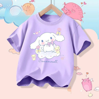 2025 Cinnamoroll Bé Gái Tay Ngắn Tee Hoạt Hình Dễ Thương Mùa Hè Trẻ Em Trang Phục Nhân Vật In Áo Thun