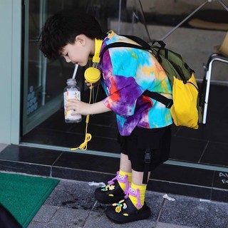 Áo thun ngắn tay phong cách Hàn Quốc mới mùa hè cho bé trai và bé gái, áo tie-dye chữ thường cho trẻ nhỏ và trẻ nhỏ