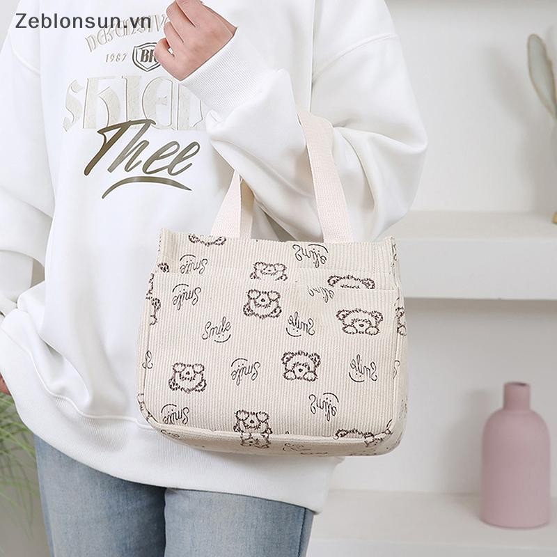 # HB # Túi xách vải nhung in hình hoạt hình dễ thương Túi xách đa năng nhân viên văn phòng Túi Tote Bento ăn trưa.