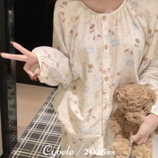 Bộ Đồ Ngủ Chó Con Dễ Thương Nữ Xuân Thu Mới Cổ Tròn Dài Tay Ins Phong Cách Nhật Bản Hoạt Hình Sinh Viên Nhà Quần Áo Phù Hợp Với Mặc Ngoài