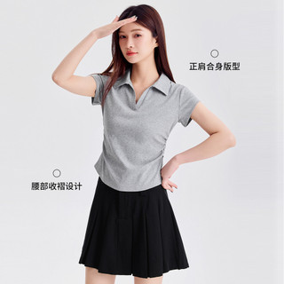 [MIZIQI] Áo thun ngắn tay cổ POLO màu trơn mùa hè dành cho nữ, Áo ngắn tay hẹp xếp li