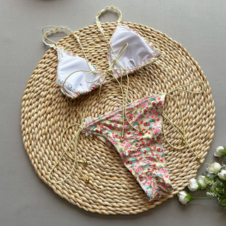 Đồ Bơi Nữ Hoa Trắng Ruffle Cup Dây Ôm Dây Hai Mảnh Bikini Đồ Bơi