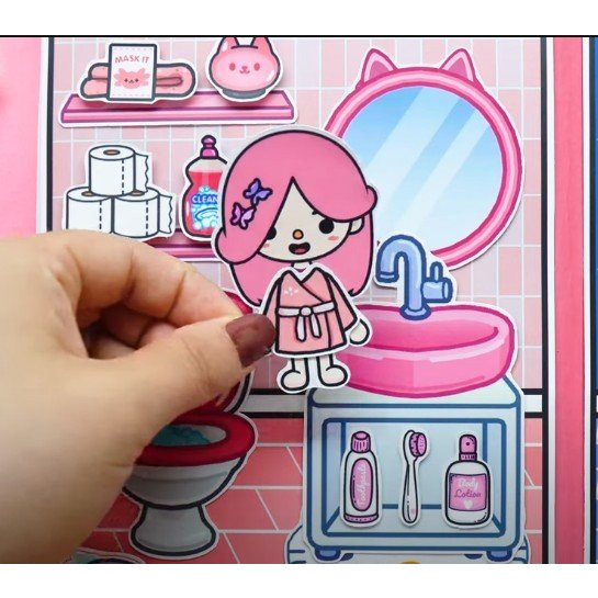 Búp bê giấy toca boca Cute and cool girl  đồ chơi bóc dán thủ công candy house quite book