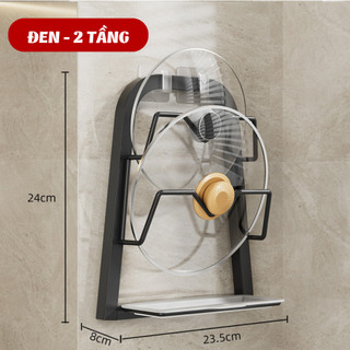 Kệ Cài Vung Dán Tường Thép Cacbon Chống Gỉ, Giá Để Nắp Nồi Kem Khay Hứng Nước Thông Minh