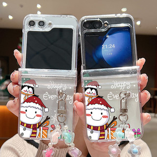 Ốp điện thoại trong suốt họa tiết người tuyết Giáng sinh cho Samsung Galaxy Z Flip 6 Z Flip 5 Z Flip 4 Z Flip 3 5G với vòng tay đầy màu sắc Bản lề đầy đủ PC cứng Ốp điện thoại chống sốc Flip6