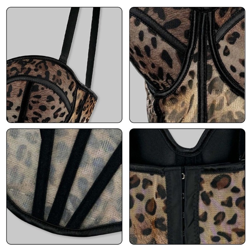 Vic Phong Cách Da Báo Lưới Cami Top Dành Cho Nữ Và Bé Gái Lưới Thoáng Khí Bustier Crop Cami Pha Trộn Thoải Mái Và Phong Cách