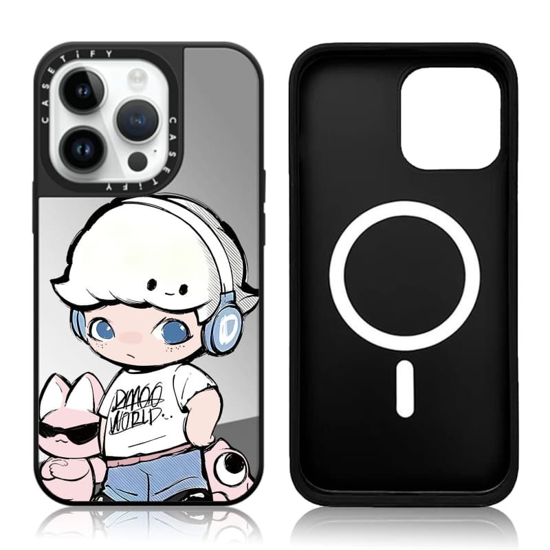 CASETiFY X DIMOO OOTD Vỏ IPhone gương đen & mảnh hút từ tính IPhone 16 15 14 13 12 Pro Max Plus Vỏ cứng có hộp khắc logo