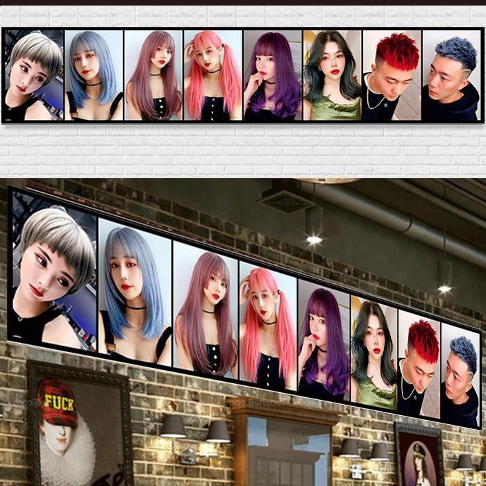 Tranh trang trí tường tiệm salon tóc, poster nền kiểu tóc nam nữ cá tính, hình dán tường