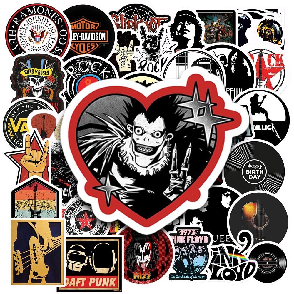 Hộp 50 Miếng Dán Nhãn Dán Hình ROCK BAND - Chống Thấm Nước Đa Năng Dùng Trang Trí Vali, Laptop, Tủ Lạnh