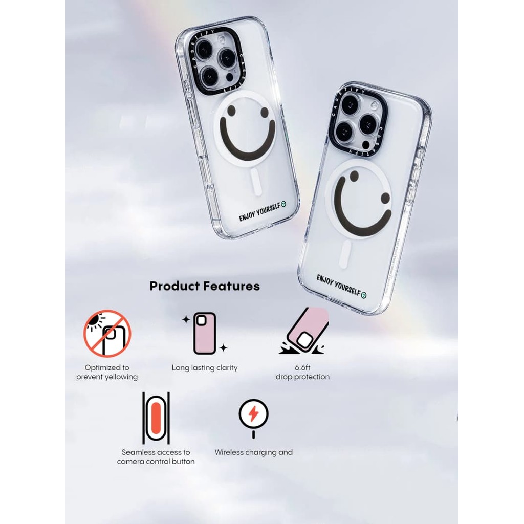 Casetify X Enjoy Yourself Hút Từ Tính Trong Suốt Cứng Acrylic Lưng TPU Edge Ốp Lưng Điện Thoại Ốp Lưng Tác Động Cho Apple IPhone 13 14 15 16 Pro Max