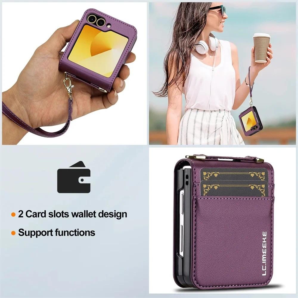 Đeo Ngang Dây Đeo Tay Ví Dành Cho Samsung Galaxy Z Flip 6 5 4 3 Flip6 Flip5 Flip4 Flip3 5G Đựng Thẻ Dây Đeo Tay Bao Da