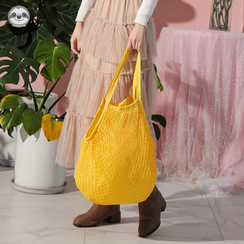 Túi lưới cá thời trang, lót cotton thân thiện môi trường, dệt di động, dùng mua sắm trái cây rau củ siêu thị