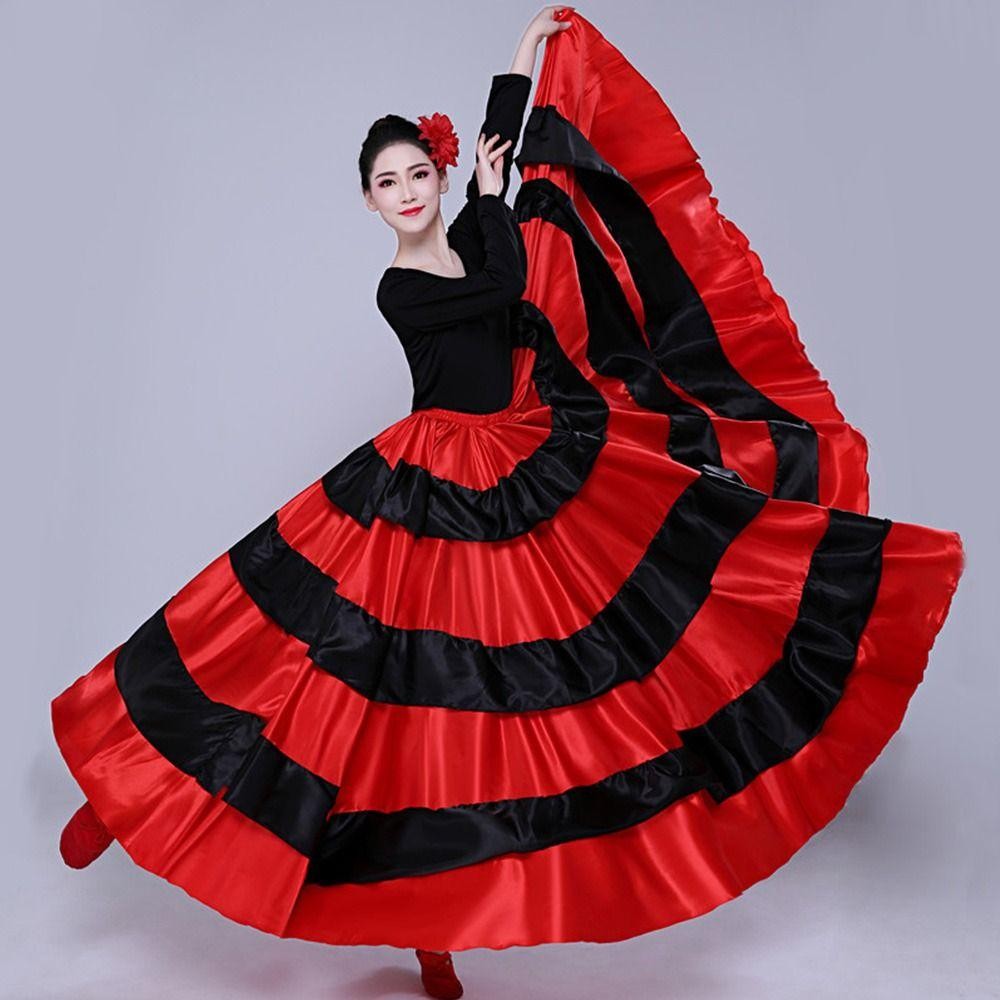 Trang phục khiêu vũ bụng Hobbyin - Váy Flamenco kiểu Tây Ban Nha chất liệu satin mềm mại, phù hợp tiệc nhảy múa