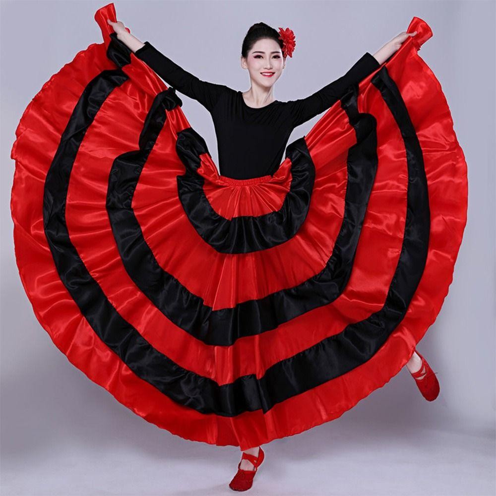 Trang phục khiêu vũ bụng Hobbyin - Váy Flamenco kiểu Tây Ban Nha chất liệu satin mềm mại, phù hợp tiệc nhảy múa