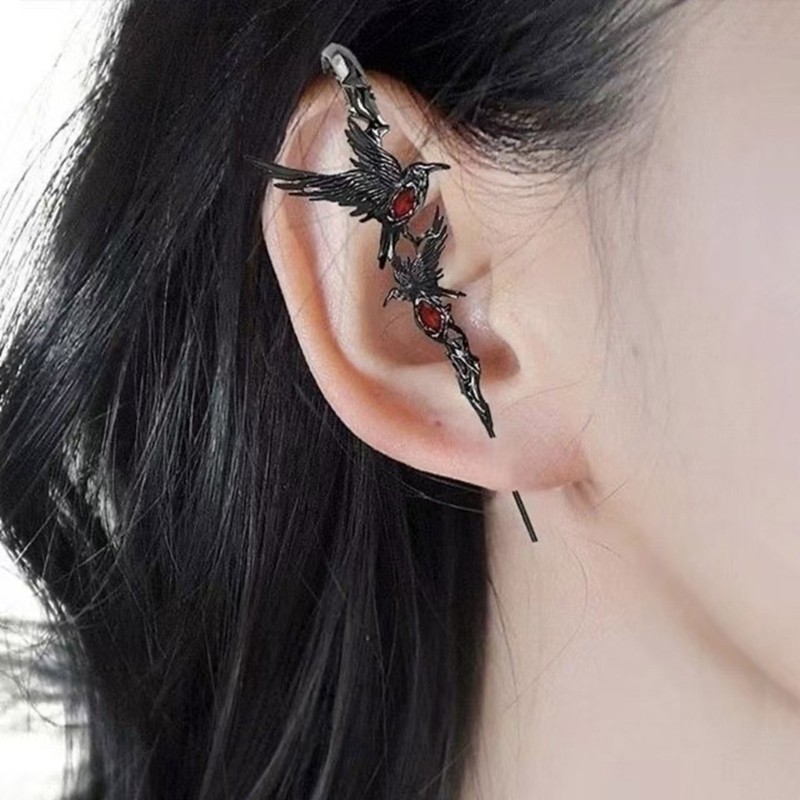 Dasbsug Edgy Crow Trang trí tai dành cho nữ Người hâm mộ thời trang Sử dụng hàng ngày Mặc thường ngày