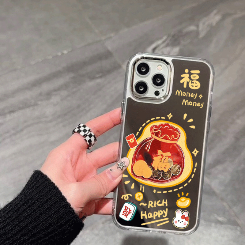 Năm Mới Đồng Xu Vàng Túi May Mắn Vỏ Gương Cho Google Pixel 10 9 Pro XL 9A 8 Pro 8A 7 Pro 7A 6A 5 XL 4 4A 5A 3A Vỏ Mềm Chống Sốc Làm Giàu Vỏ Điện Thoại