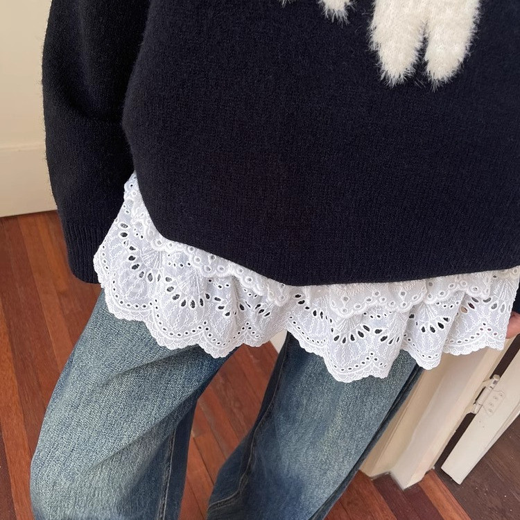 Milyfashion Ren Xù Váy Thu Đông Phong Cách Mới Co Giãn Eo Màu Trắng Lớp Fart Rèm