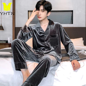 YHTN Đồ Ngủ Đồ mặc nhà thoải mái Cardigan giữ ấm thoải mái cỡ lớn lót nhung vàng thu đông cho nam có thể mặc ngoài