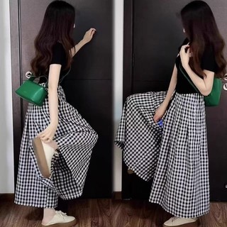 S-4XL Size Lớn Quần + Áo Thun Nữ Kiểm Tra Thường Ngày Mùa Hè Phù Hợp Với Nữ Dáng Rộng Ôm Hơn Nhìn Lười Phong Cách Ngắn Tay Top Váy Kiểm Tra Quần Thể Thao Bộ Đồ Hai Mảnh Hợp Thời Trang Quần Áo Nữ Hơi Béo