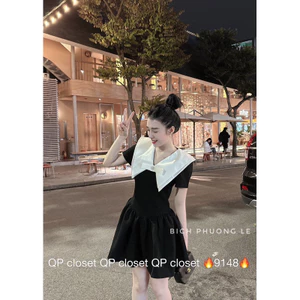 váy 2 tầng cổ nơ ôm eo chân bồng xinh hàng chuẩn Qp BYJOLIE