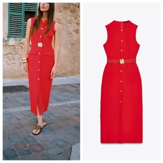 ZARA Mùa Hè Sản Phẩm Mới Quần Áo Nữ Có Thắt Lưng Không Tay Cổ Tròn Màu Trơn 3897054