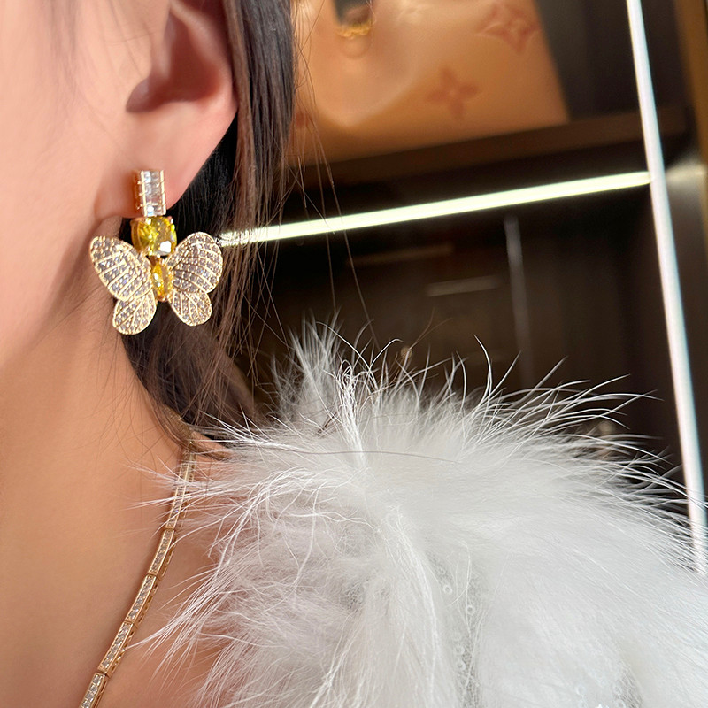 Bông tai vòng cổ sang trọng nhẹ nhàng Bộ hai mảnh Bướm Zircon