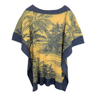 Miyake Xếp Ly Mùa Hè Màu-Blocking In Top Nữ Mùa Hè Phong Cách Mới Cao Cấp Rời Ôm Hơn Nhìn Nhỏ Ngày Lễ Áo Thun