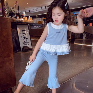 Bộ áo vest mùa hè mới cho bé gái, áo camisole ren phong cách Hàn Quốc, quần ống loe cho bé gái, bộ hai mảnh