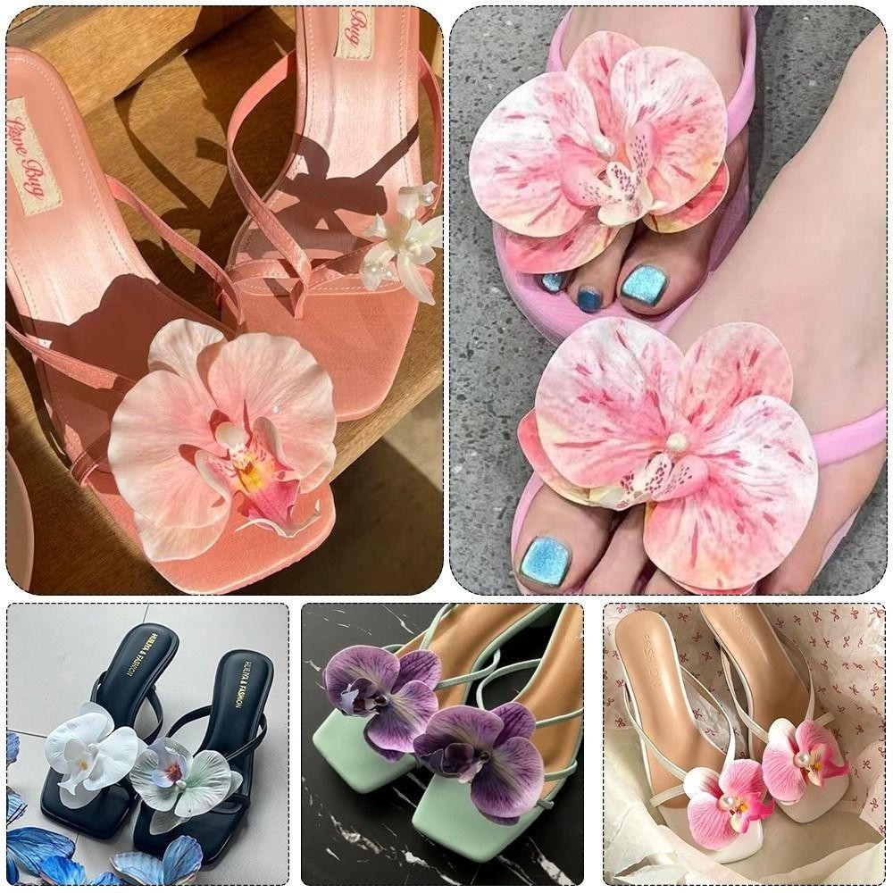 HOBBYIN 1 Đôi Dép Hoa Phalaenopsis, Thiết Kế Cá Tính Bướm Phong Lan Thái Cổ Tích Bướm Hoa Khóa Giày, Trang Trí Trên Hoa Ngọt Ngào Phụ Kiện Giày