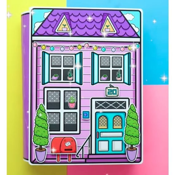 Búp bê giấy đồ chơi bóc dán thủ công  Ngôi nhà Purple and Blue toca boca