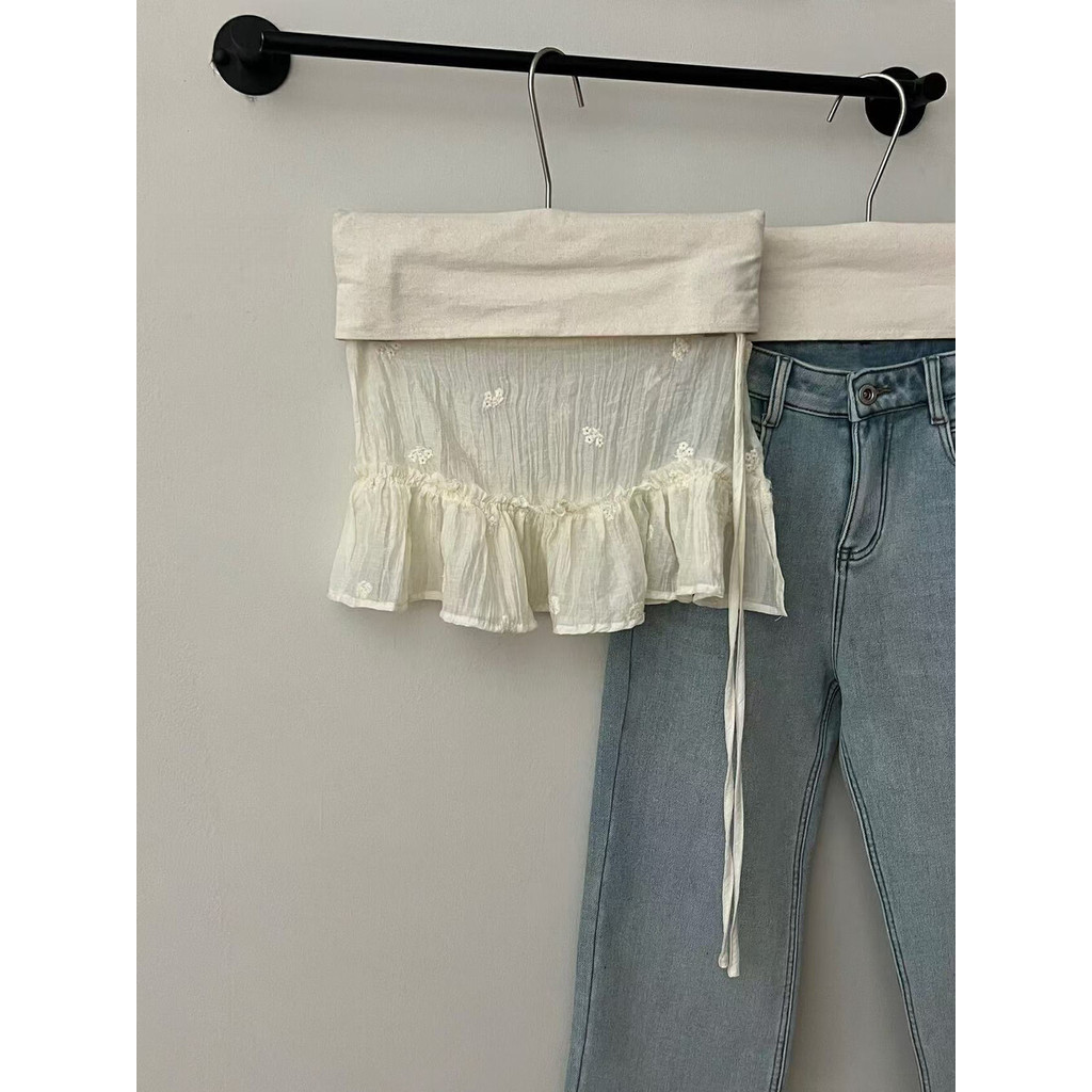 Milyfashion Daisy Thêu Phù Hợp Với Phong Cách Niche Ngọt Lớp viền Ren Mông Rèm Váy