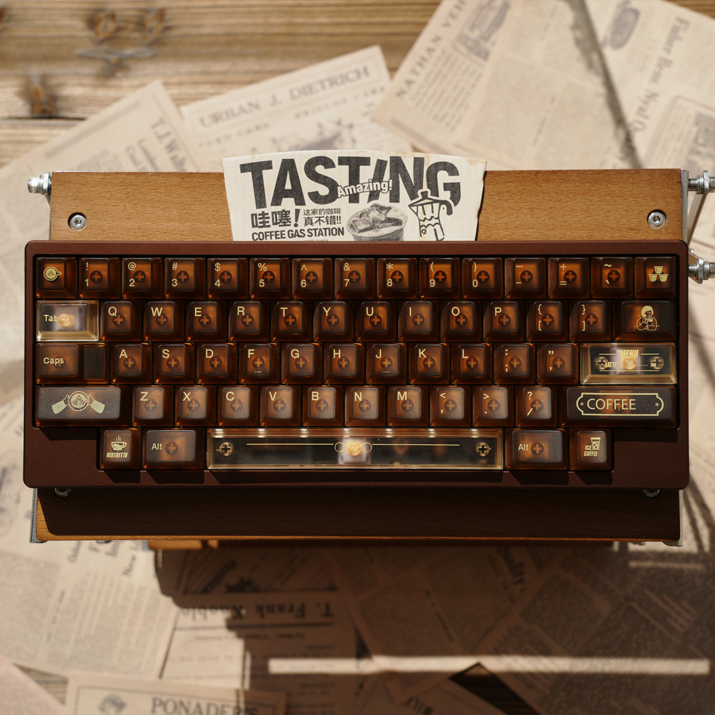 Keygenius Coffee House Keycaps Foggy Transparent Brown PC Cherry Profile keycap set cho bàn phím cơ | BigBuy360 - bigbuy360.vn