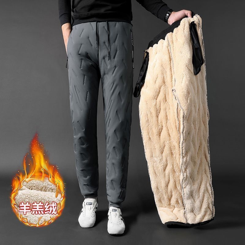 Quần cotton nhung cừu thu đông quần dài ống đứng chống gió thường ngày thể thao giữ ấm chống lạnh lót nhung dày dặn thời trang