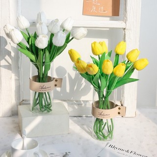 10  bông Hoa Tulip nhân tạo decor Myd.23 Hoa tulip giả trang trí chất liệu cao su PU cao cấp 34cm