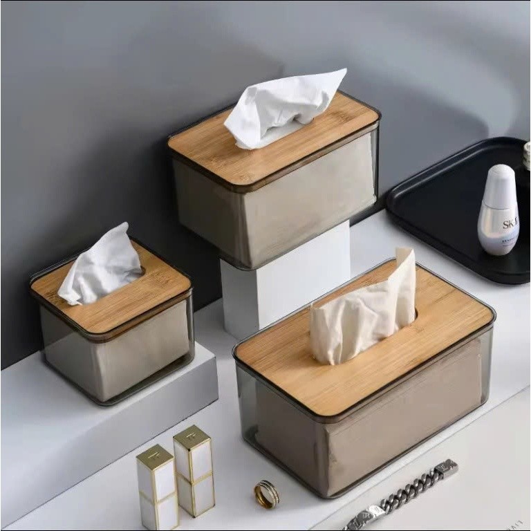 Hộp Khăn Giấy Trong Vinh Nam Plastic Cao Cấp Chất Liệu Nhựa PET Và Nắp Gỗ Sang Trọng
