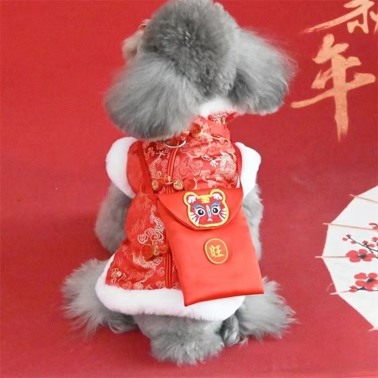 Năm Mới Lễ Hội Mùa Xuân Thú Cưng Quần Áo Chó Bichon Teddy Đường Phù Hợp Với Chó Nhỏ Cotton Áo