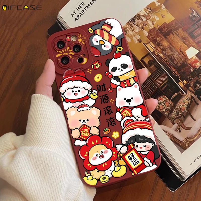Dành Cho Vivo X200 Pro Mini X100s X100 X90 X80 X70 Pro Plus Ultra Ốp Điện Thoại Tết Nguyên Đán Mèo May Mắn Chó Con Chim Cánh Cụt Gấu Trúc Thỏ Hoạt Hình Dễ Thương Vỏ Mềm Ốp Lưng
