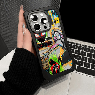 Vỏ Điện Thoại Không Đều, Cho iPhone 16,15,14,13,11,12 Pro Max, Phim Hoạt Hình Graffiti Thành Phố Người Nhện Nhiều Màu Sắc