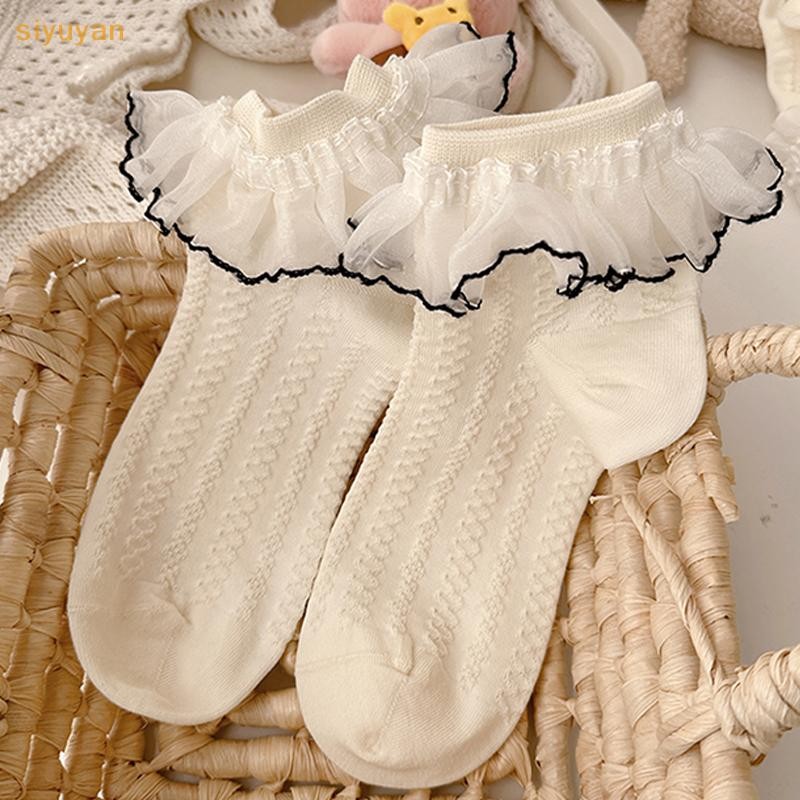 Siyuyan Milky Trắng Nơ Ren Tất Nữ Dễ Thương Gothic Nhật Bản Jk Ren Tất Gothic Hút Mồ Hôi Giữa Ống Tất VN