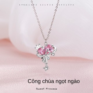 Dây chuyền bạc S925 pha lê hồng hình nơ, trái tim sang trọng nhẹ nhàng cho nữ S63