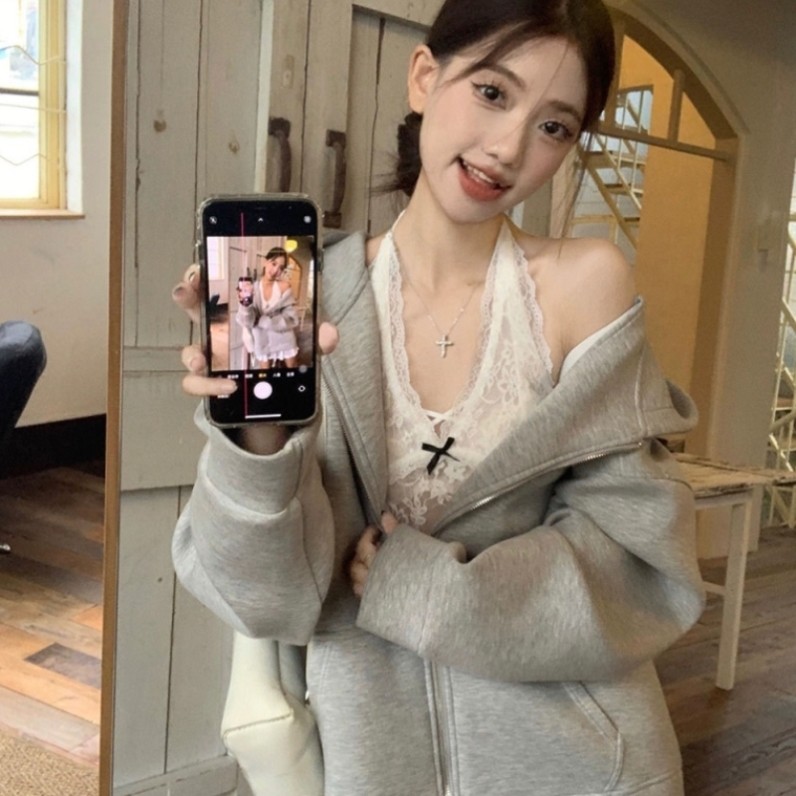 Dây ren Cổ Bên Trong Mùa Thu Phong Cách Mới Lớp Dụng Cụ Tiện Dụng Đáy Trắng Váy Dây