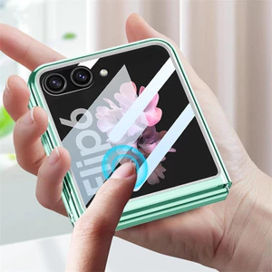 Vỏ Trong Suốt Có Bảo Vệ Màn Hình Cửa Sổ Lớn Siêu Mỏng PC Trong Suốt Cho Samsung Galaxy Z Flip 6 Z Flip 5 Ốp điện thoại Chống Sốc