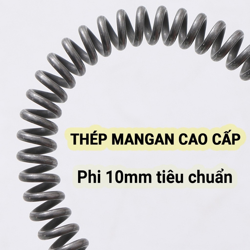 Dây Thông Tắc Cống, Thông Bồn Cầu Lò Xo Inox Siêu Bền Từ 2m - 20m Lắp Cùng Máy Khoan Đã Có Đầu Nối, Có Tay Quay FE123