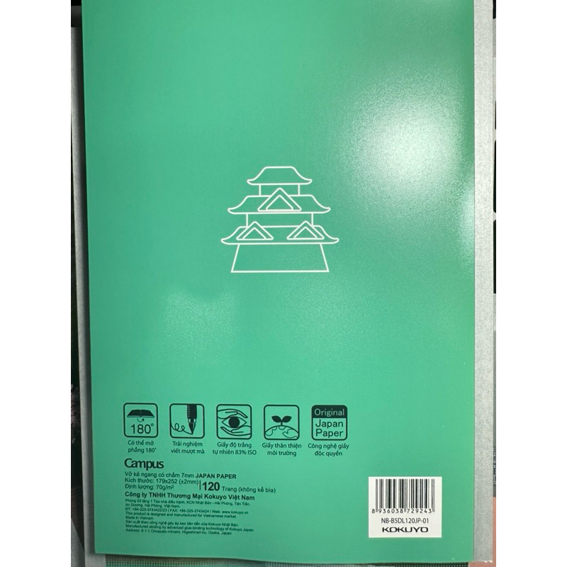 [ BÁN 5 CUỐN ] Tập Sinh Viên B5 Campus Kokuyo bìa 3D Japan Paper 70gsm giấy chống lóa kẻ ngang chấm.