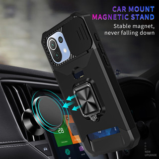 Dành Cho Xiaomi Mi 11 Lite 5G / 5G NE Ốp Lưng Có Trượt Camera Bao Đựng Thẻ Vòng Chân Đế Chịu Lực Bảo Vệ Mỏng Bao