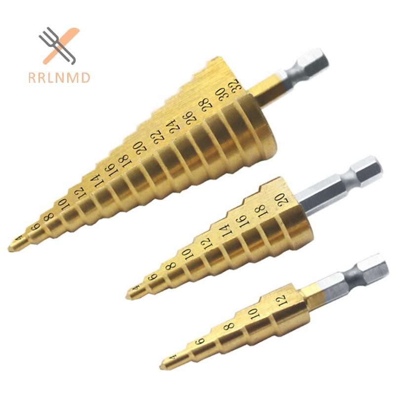 RRLNMD Lớn HSS Thép Bước Nón Mũi Khoan Titan Bộ Lỗ Cắt 4-12 / 20 / 32mm MỚI