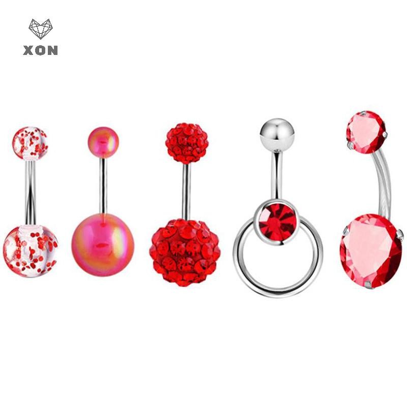 XON Set 5 Khuyên Rốn Đính Đá Lấp Lánh Thời Trang Cho Nữ